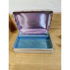 Vintage Hinged Jewelry Box With Floral Pattern ~5.5x3.5" Velvet Inside